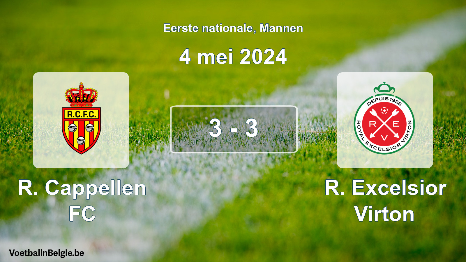Gespeelde wedstrijd mannenvoetbal: R. Cappellen FC - R. Excelsior Virton 3 - 3 (4 mei 2024)