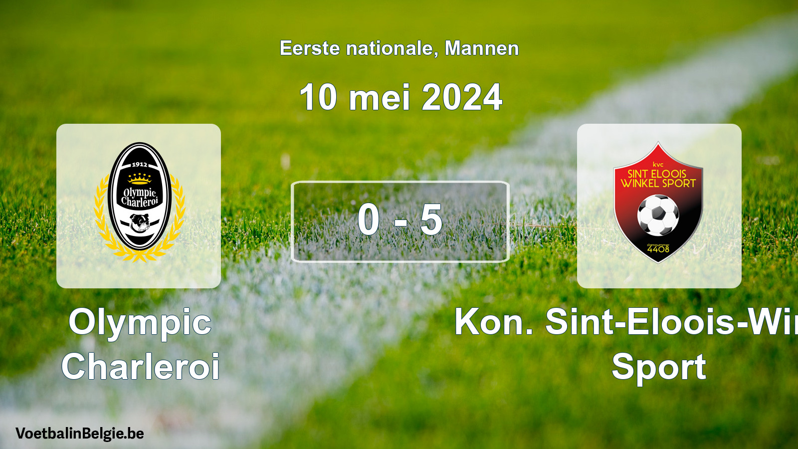 Gespeelde wedstrijd mannenvoetbal: Olympic Charleroi - Kon. Sint-Eloois-Winkel Sport 0 - 5 (10 mei 2024)