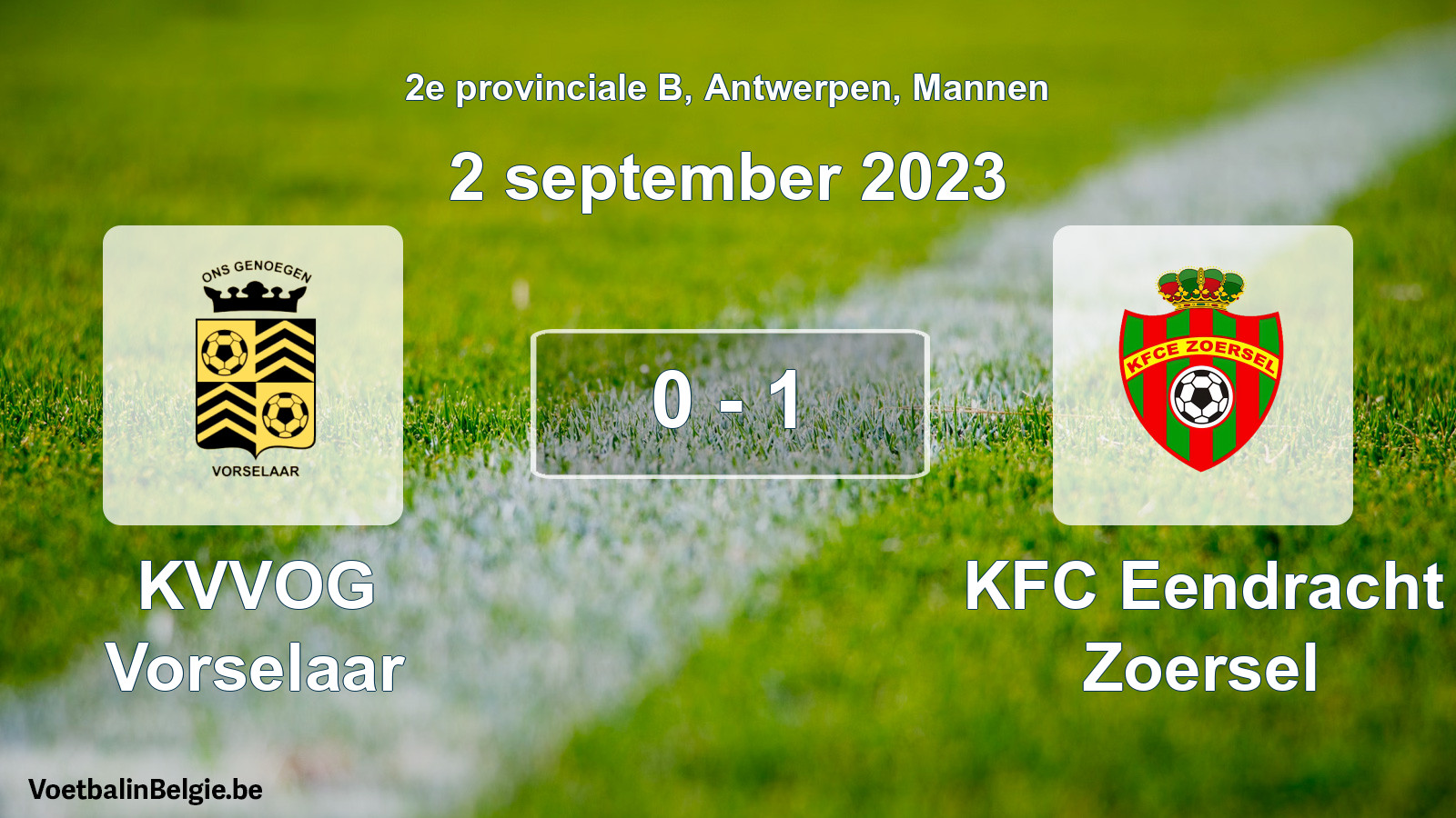 Gespeelde wedstrijd mannenvoetbal: KVVOG Vorselaar - KFC Eendracht Zoersel 0 - 1 (2 september 2023)