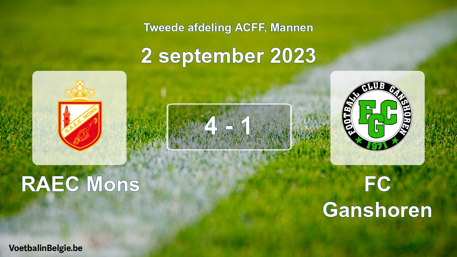 Gespeelde wedstrijd mannenvoetbal: RAEC Mons - FC Ganshoren 4 - 1 (2 september 2023)