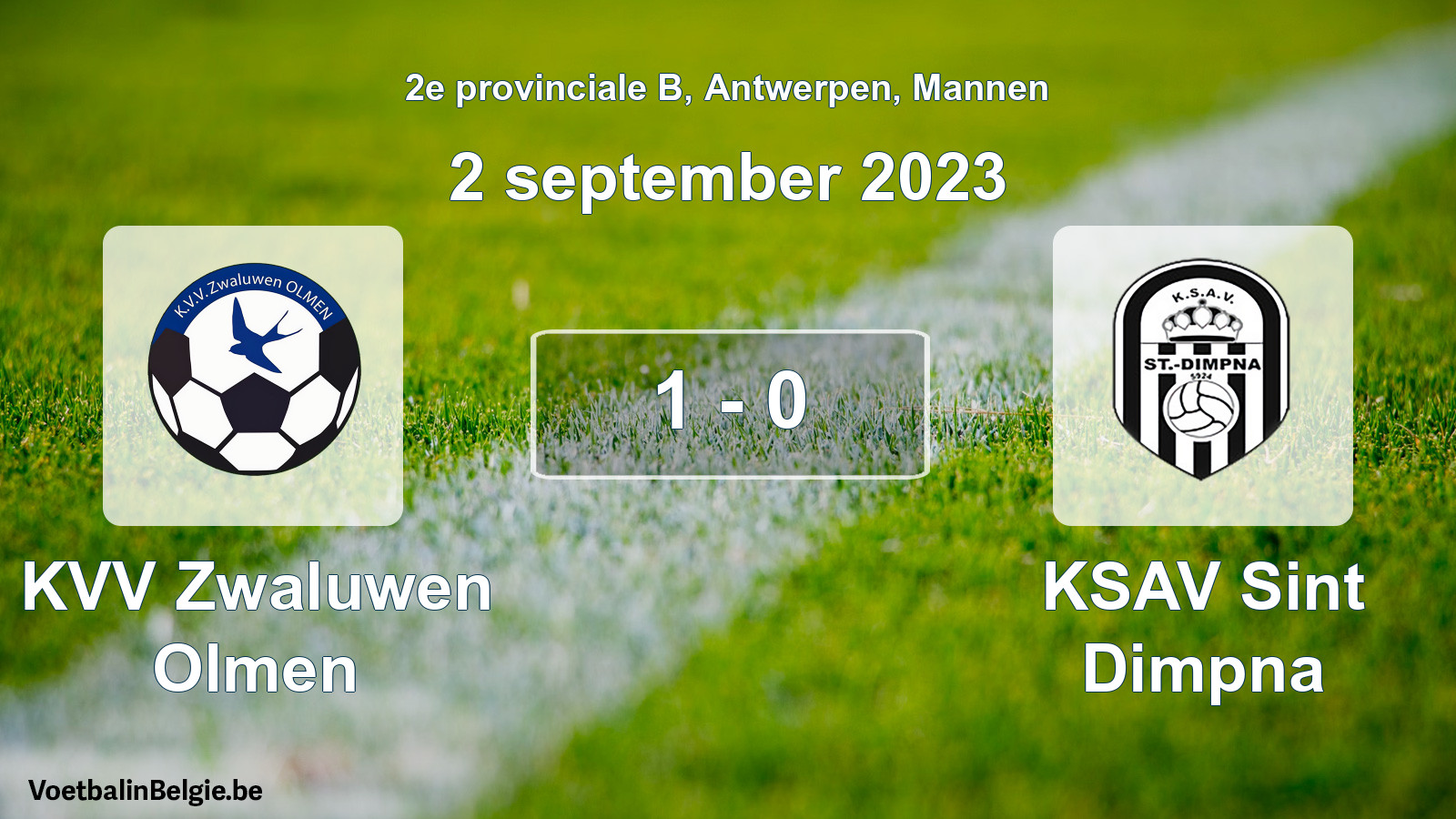 Gespeelde wedstrijd mannenvoetbal: KVV Zwaluwen Olmen - KSAV Sint Dimpna 1 - 0 (2 september 2023)