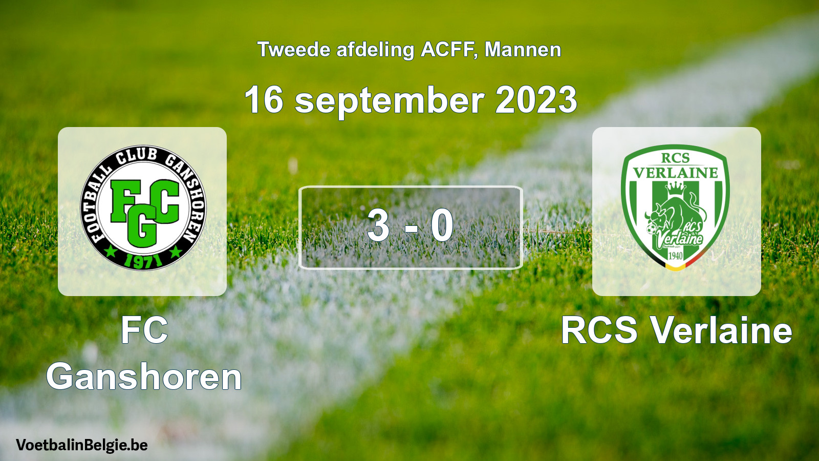 Gespeelde wedstrijd mannenvoetbal: FC Ganshoren - RCS Verlaine 3 - 0 (16 september 2023)