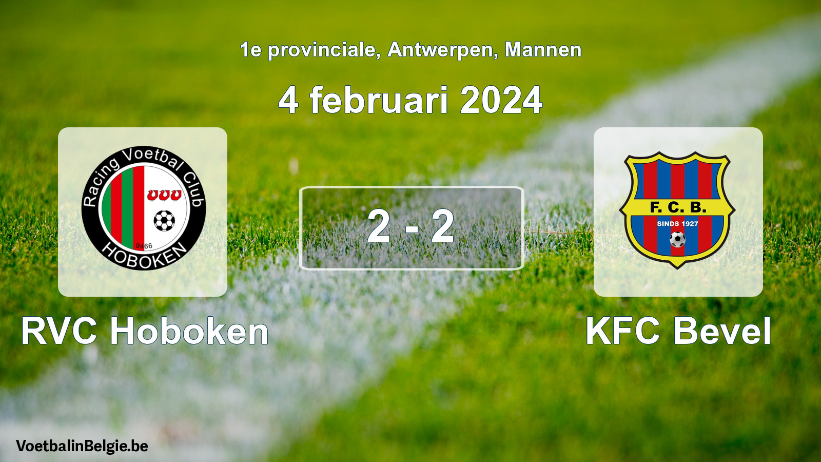 Gespeelde wedstrijd mannenvoetbal: RVC Hoboken - KFC Bevel 2 - 2 (4 februari 2024)