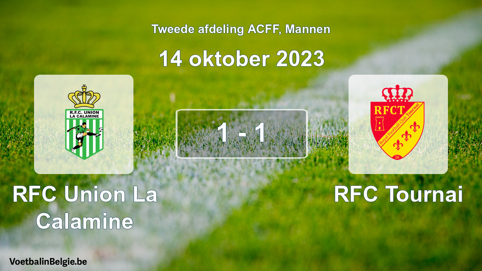 Gespeelde wedstrijd mannenvoetbal: RFC Union La Calamine - RFC Tournai 1 - 1 (14 oktober 2023)