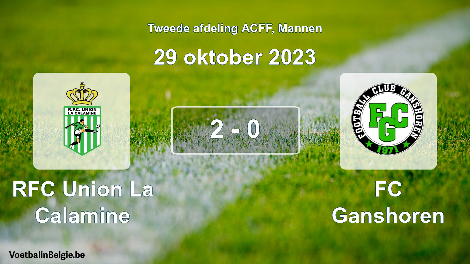 Gespeelde wedstrijd mannenvoetbal: RFC Union La Calamine - FC Ganshoren 2 - 0 (29 oktober 2023)