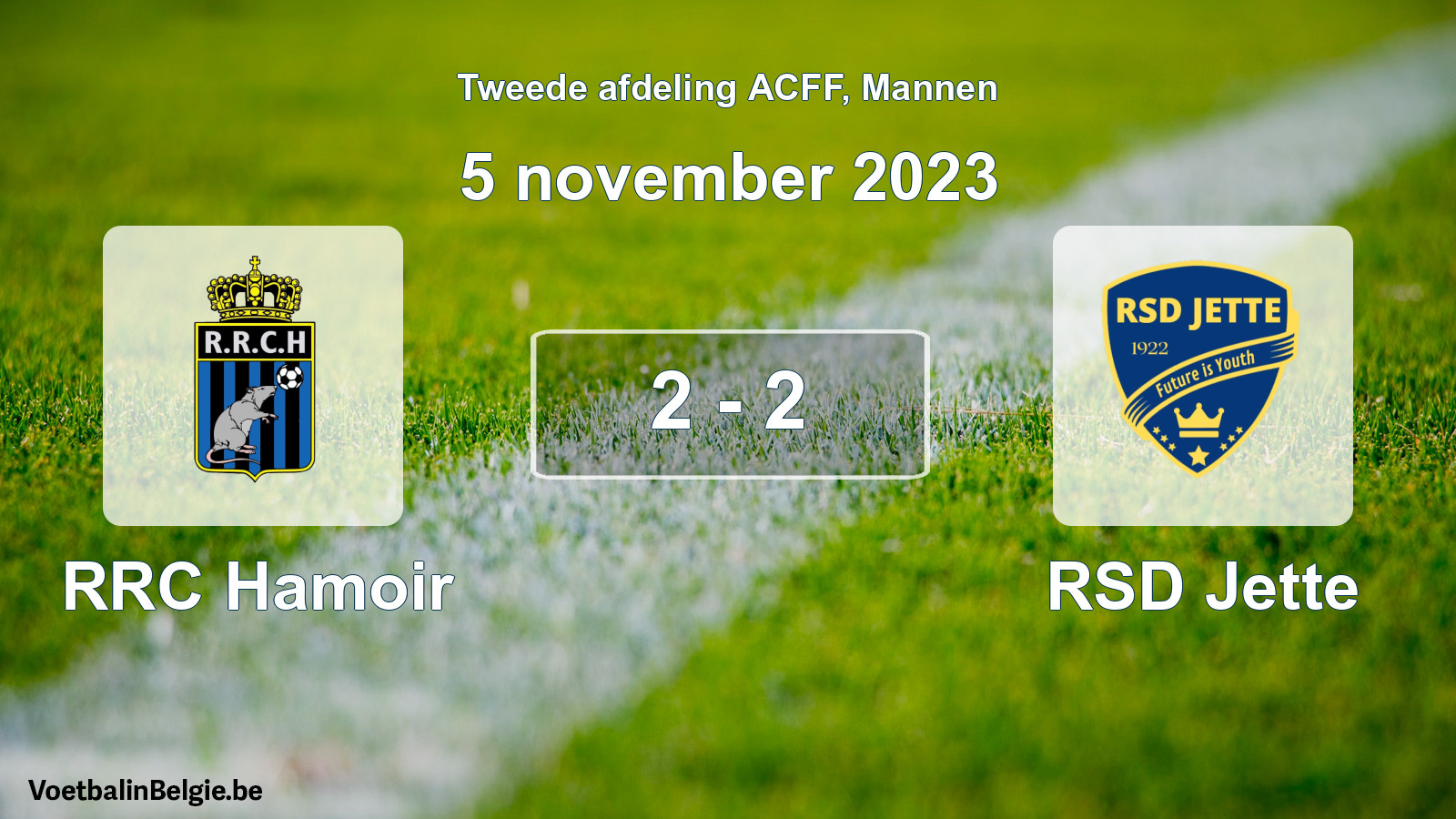 Gespeelde wedstrijd mannenvoetbal: RRC Hamoir - RSD Jette 2 - 2 (5 november 2023)