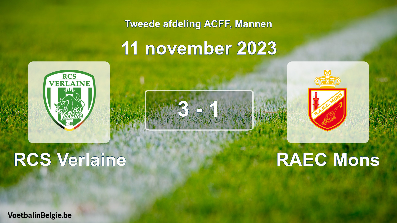 Gespeelde wedstrijd mannenvoetbal: RCS Verlaine - RAEC Mons 3 - 1 (11 november 2023)