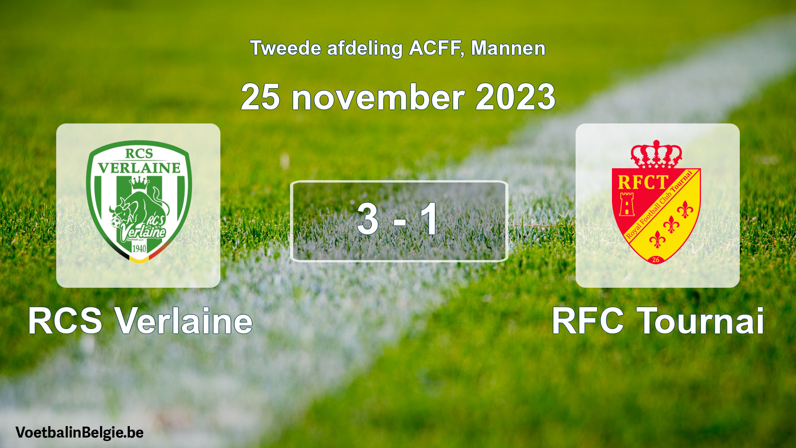 Gespeelde wedstrijd mannenvoetbal: RCS Verlaine - RFC Tournai 3 - 1 (25 november 2023)