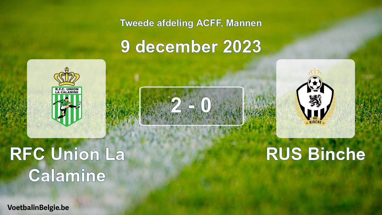 Gespeelde wedstrijd mannenvoetbal: RFC Union La Calamine - RUS Binche 2 - 0 (9 december 2023)