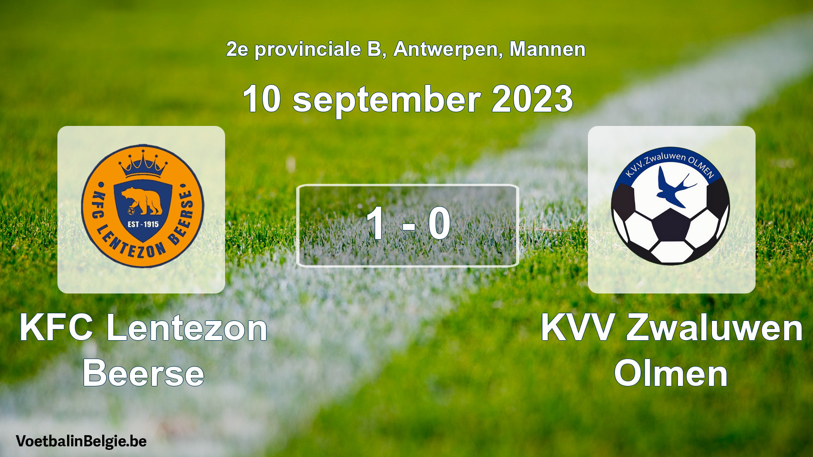 Match joué football hommes: KFC Lentezon Beerse - KVV Zwaluwen Olmen 1 - 0 (10 septembre 2023)