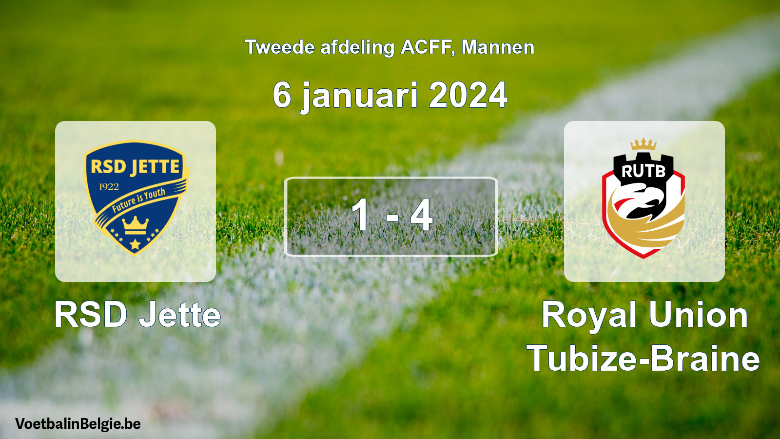 Gespeelde wedstrijd mannenvoetbal: RSD Jette - Royal Union Tubize-Braine 1 - 4 (6 januari 2024)
