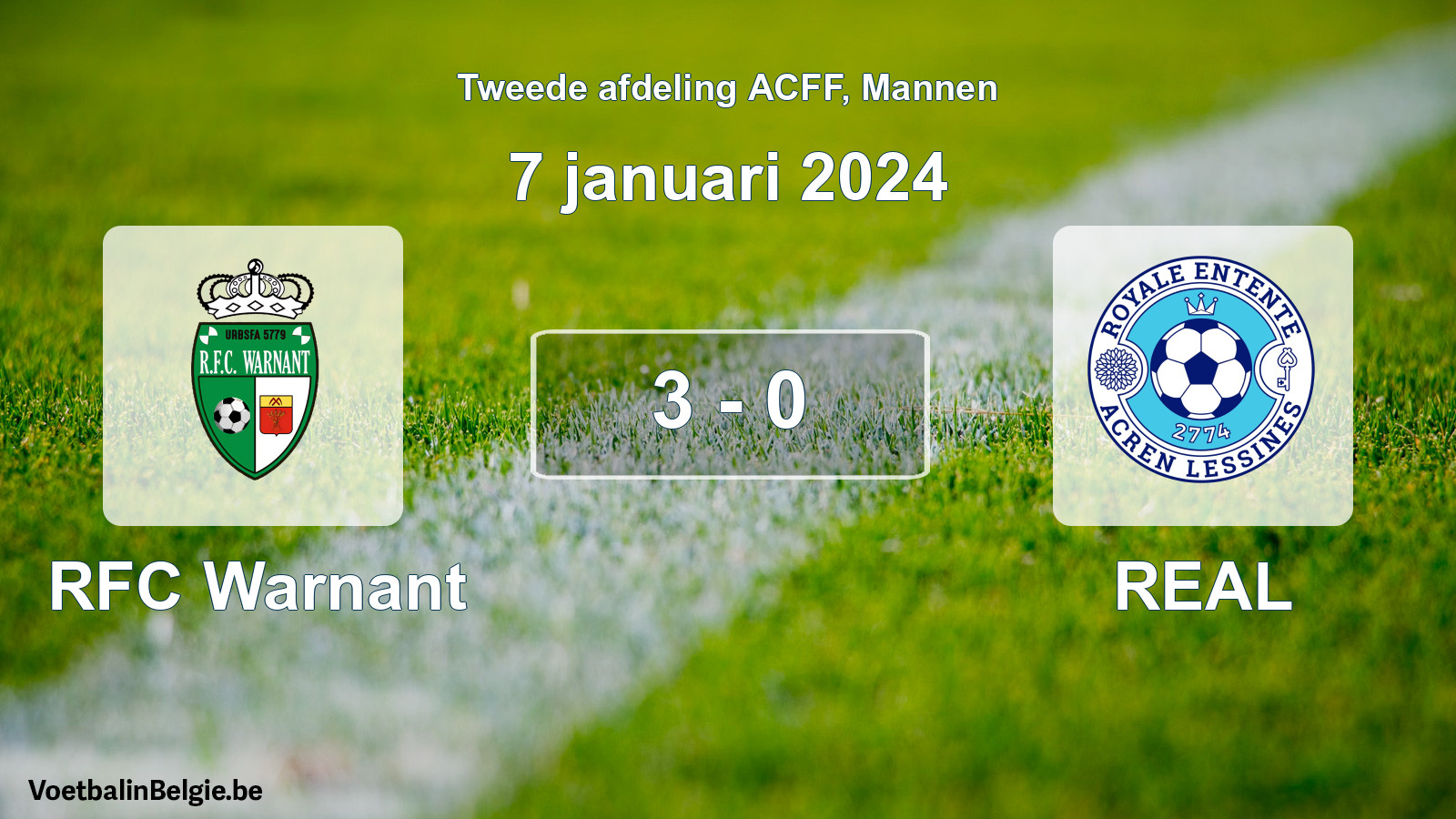 Match joué football hommes: RFC Warnant - REAL 3 - 0 (7 janvier 2024)