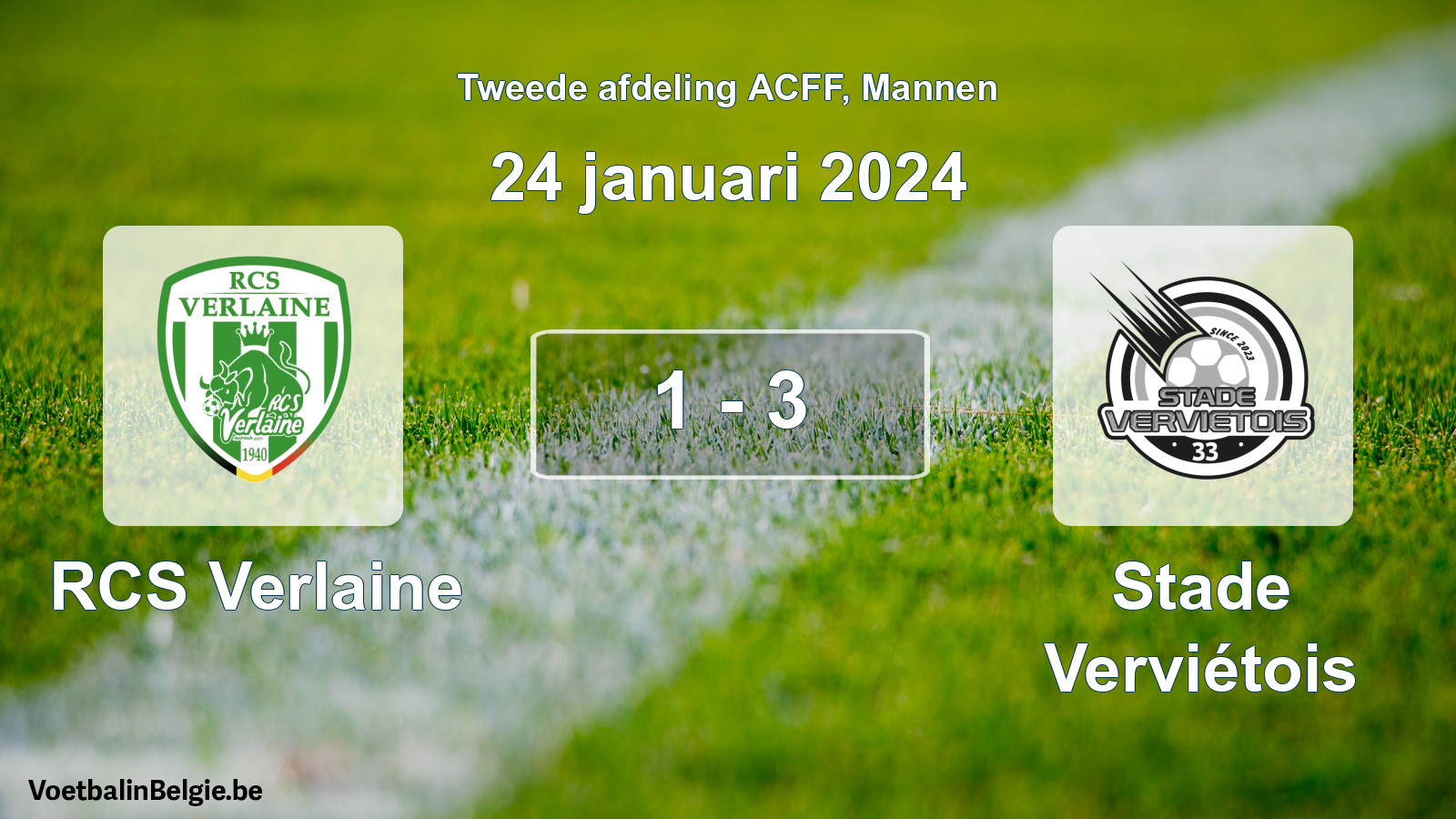 Gespeelde wedstrijd mannenvoetbal: RCS Verlaine - Stade Verviétois 1 - 3 (24 januari 2024)