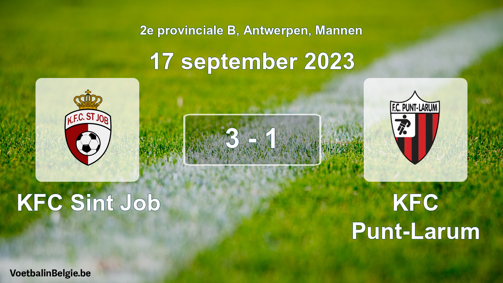 Gespeelde wedstrijd mannenvoetbal: KFC Sint Job - KFC Punt-Larum 3 - 1 (17 september 2023)
