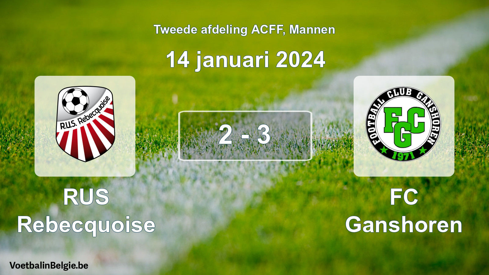 Gespeelde wedstrijd mannenvoetbal: RUS Rebecquoise - FC Ganshoren 2 - 3 (14 januari 2024)