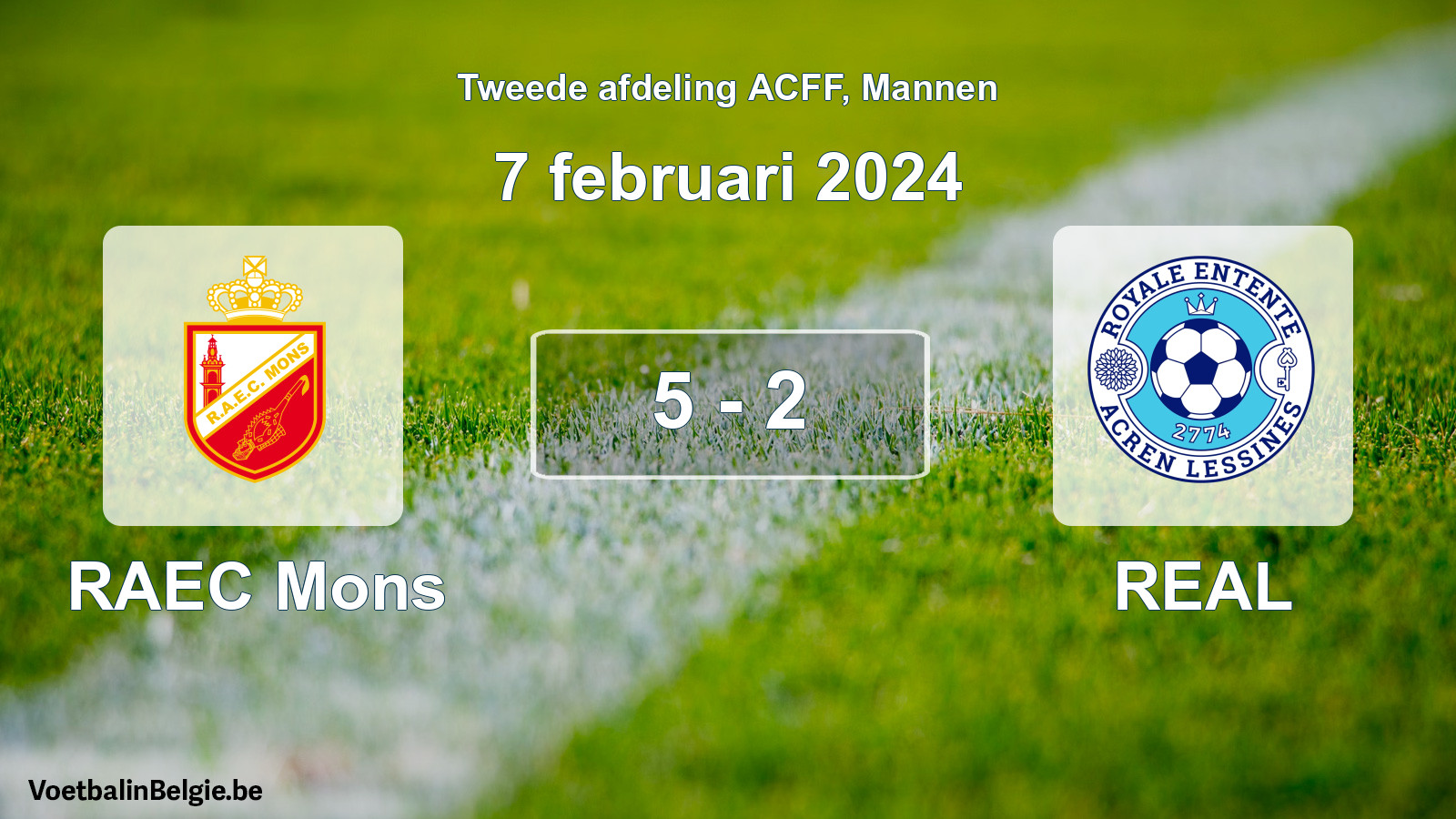 Gespeelde wedstrijd mannenvoetbal: RAEC Mons - REAL 5 - 2 (7 februari 2024)