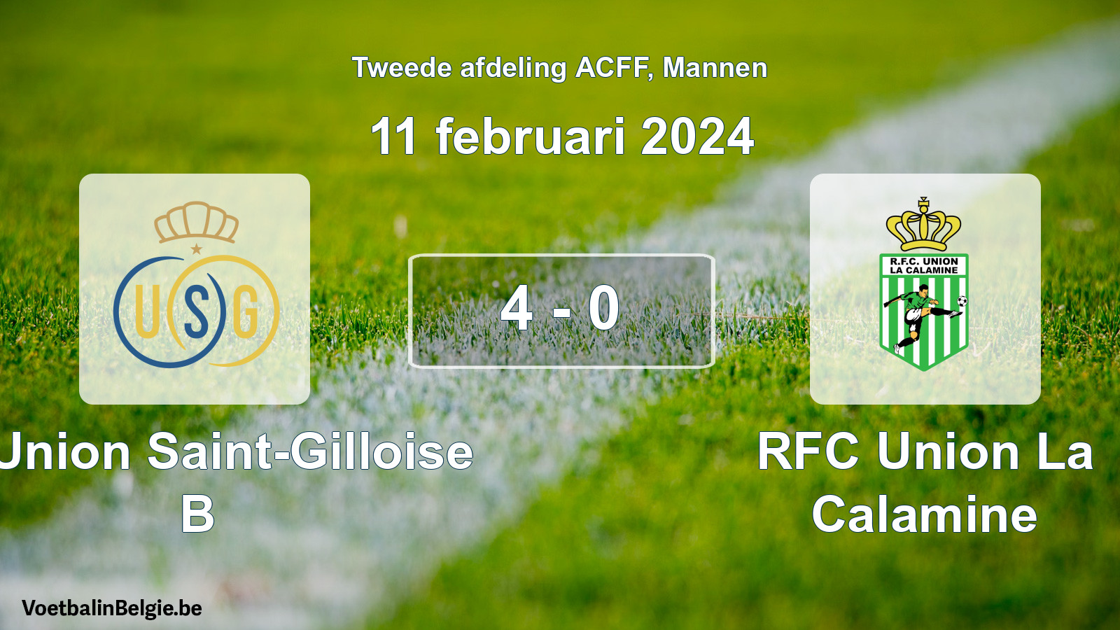 Gespeelde wedstrijd mannenvoetbal: R. Union Saint-Gilloise B - RFC Union La Calamine 4 - 0 (11 februari 2024)
