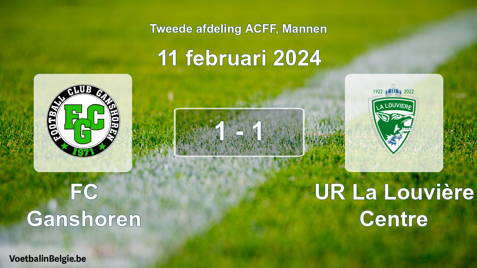 Gespeelde wedstrijd mannenvoetbal: FC Ganshoren - UR La Louvière Centre 1 - 1 (11 februari 2024)