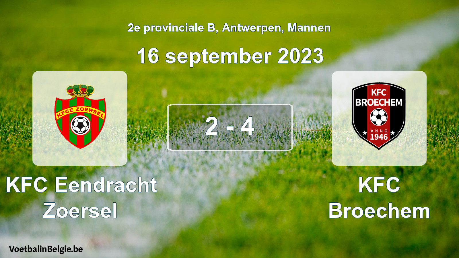 Gespeelde wedstrijd mannenvoetbal: KFC Eendracht Zoersel - KFC Broechem 2 - 4 (16 september 2023)