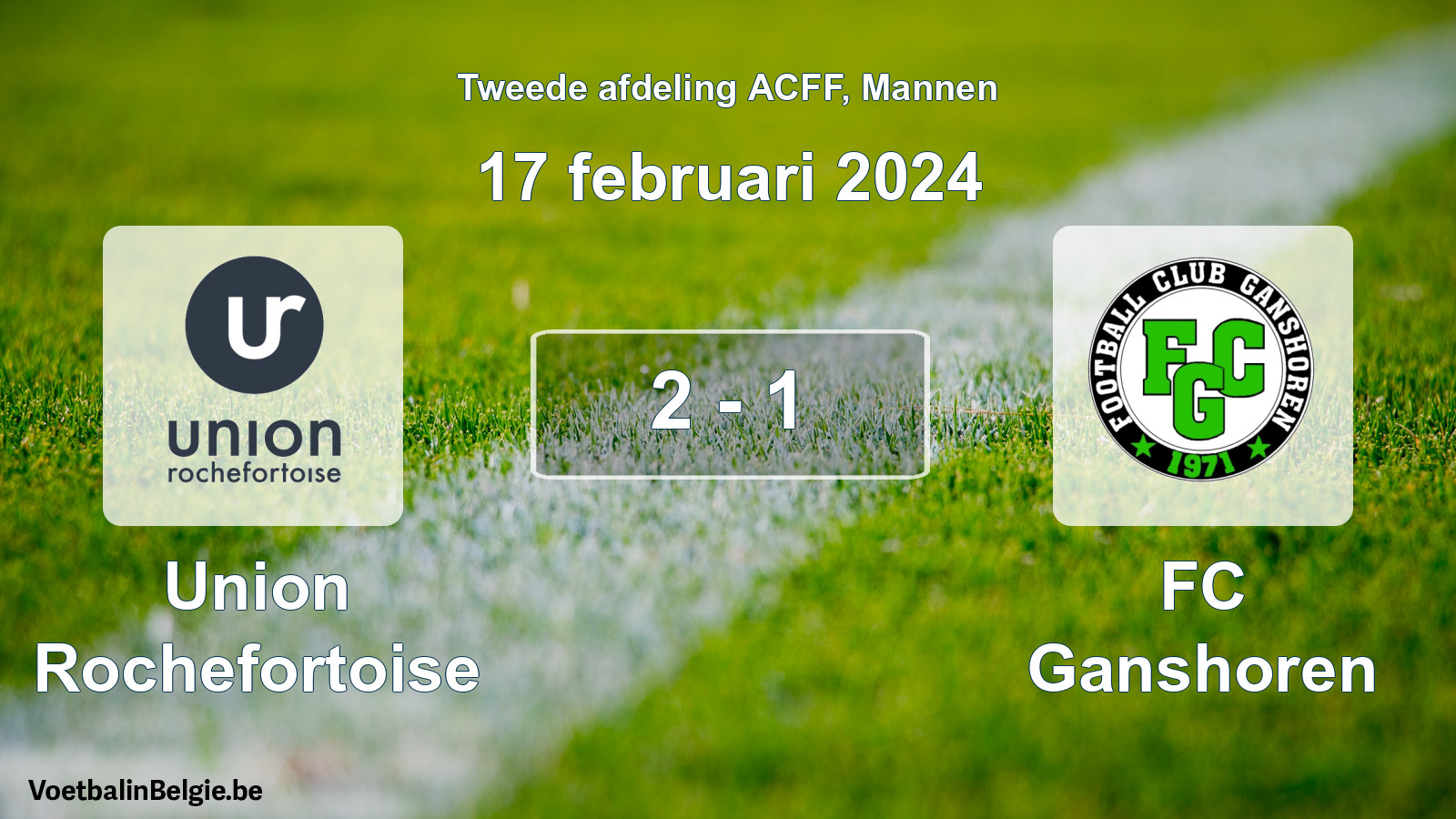 Gespeelde wedstrijd mannenvoetbal: Union Rochefortoise - FC Ganshoren 2 - 1 (17 februari 2024)