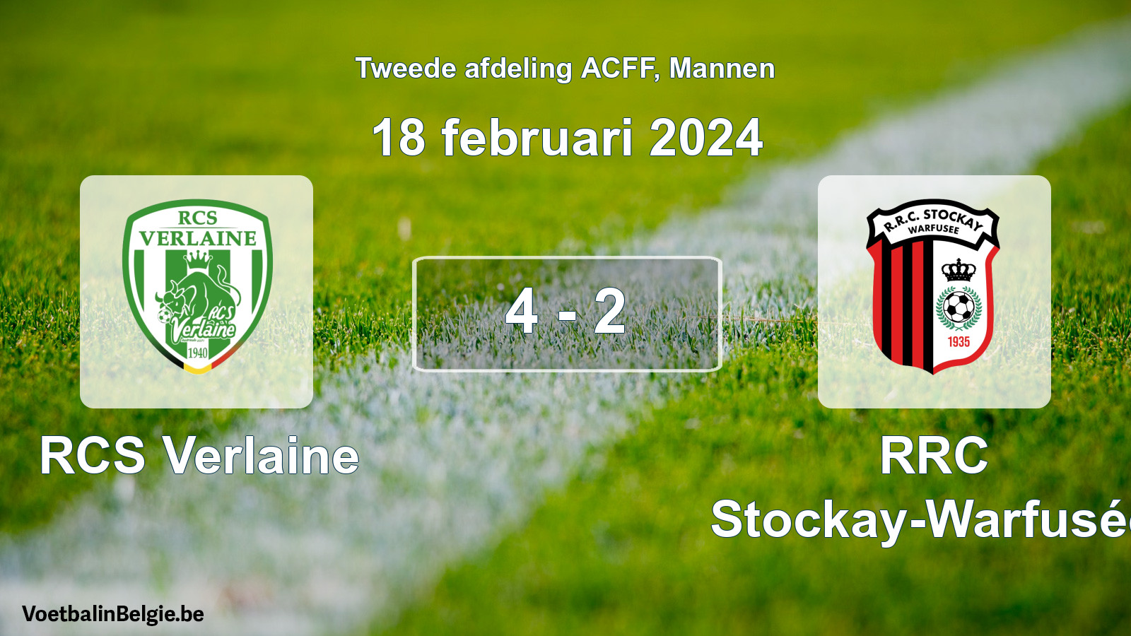Gespeelde wedstrijd mannenvoetbal: RCS Verlaine - RRC Stockay-Warfusée 4 - 2 (18 februari 2024)