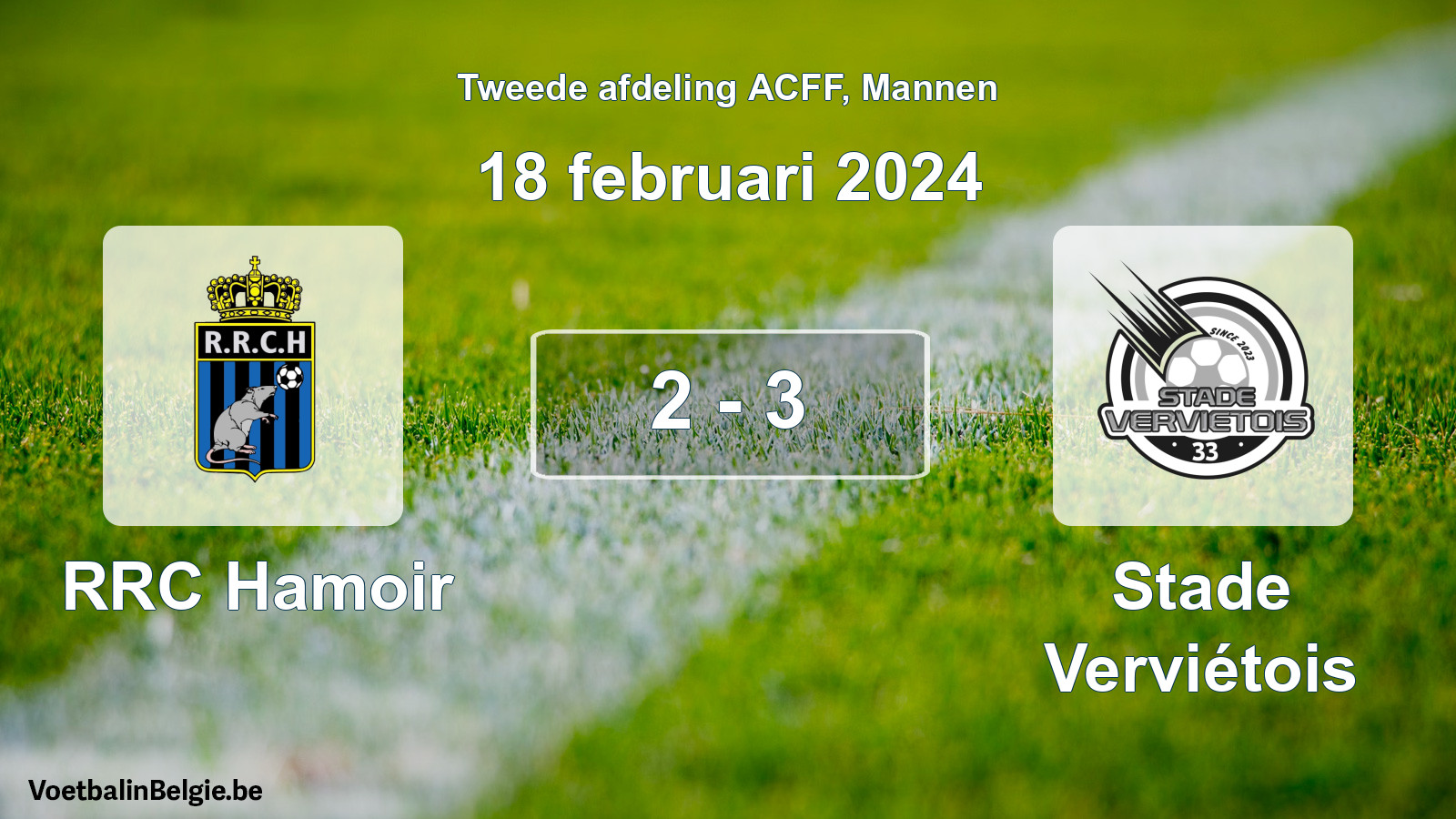 Gespeelde wedstrijd mannenvoetbal: RRC Hamoir - Stade Verviétois 2 - 3 (18 februari 2024)