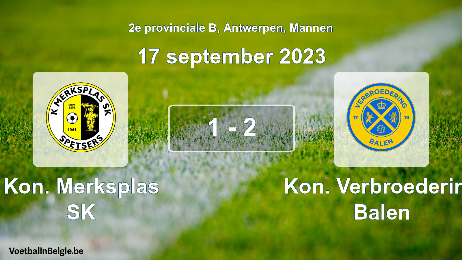 Gespeelde wedstrijd mannenvoetbal: Kon. Merksplas SK - Kon. Verbroedering Balen 1 - 2 (17 september 2023)