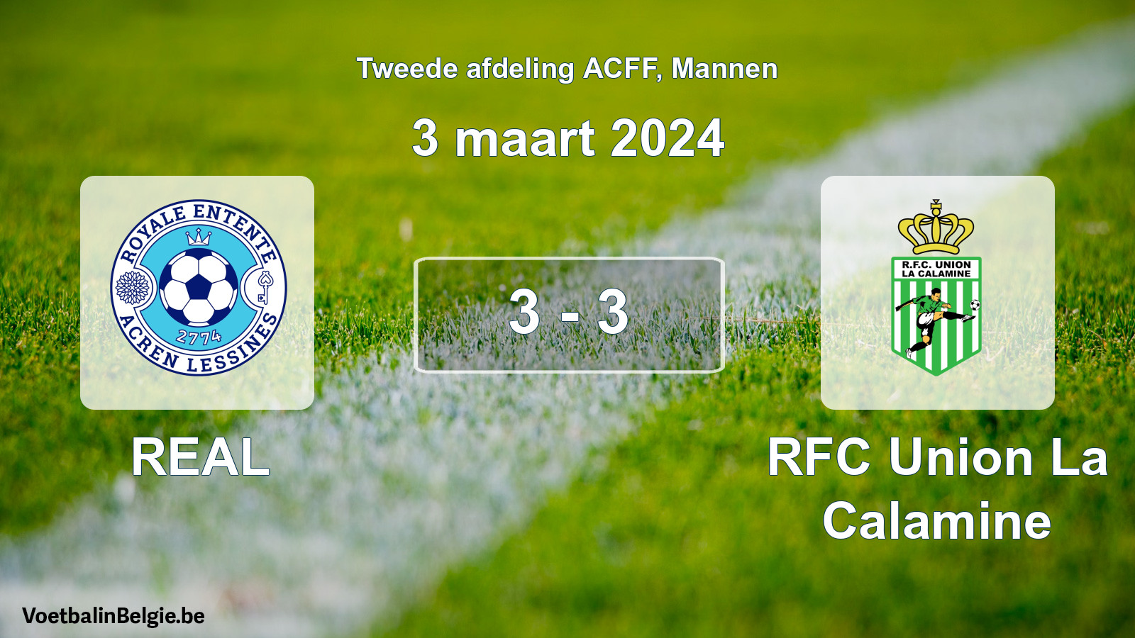 Gespeelde wedstrijd mannenvoetbal: REAL - RFC Union La Calamine 3 - 3 (3 maart 2024)