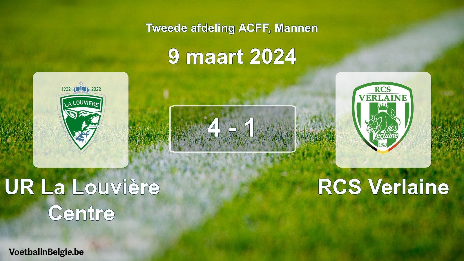 Gespeelde wedstrijd mannenvoetbal: UR La Louvière Centre - RCS Verlaine 4 - 1 (9 maart 2024)