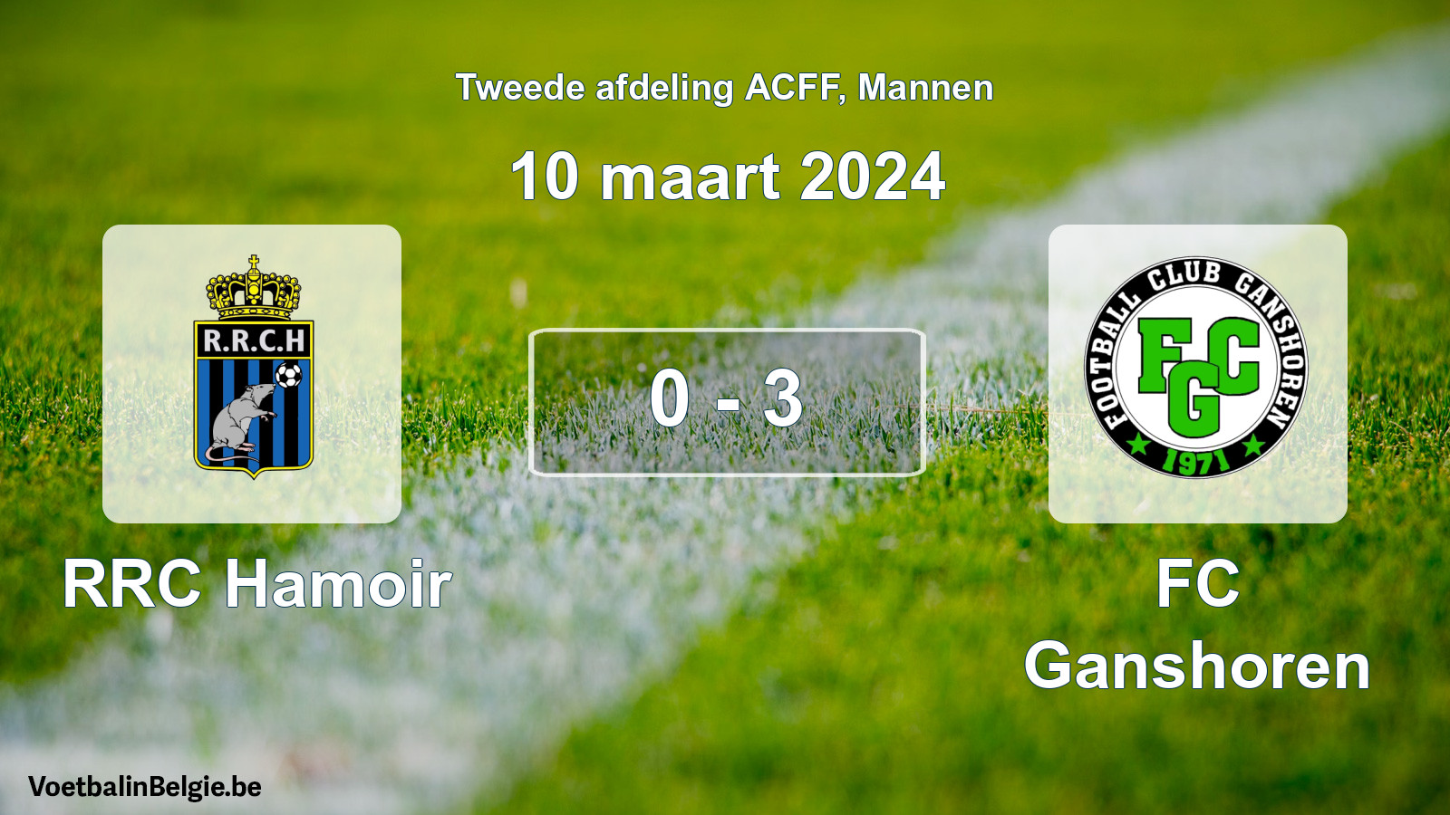 Gespeelde wedstrijd mannenvoetbal: RRC Hamoir - FC Ganshoren 0 - 3 (10 maart 2024)