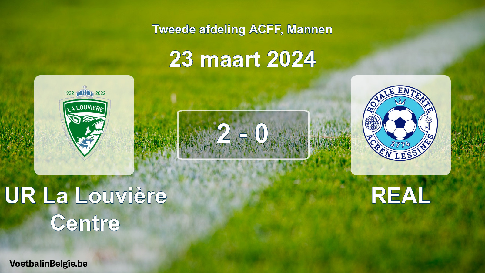 Gespeelde wedstrijd mannenvoetbal: UR La Louvière Centre - REAL 2 - 0 (23 maart 2024)