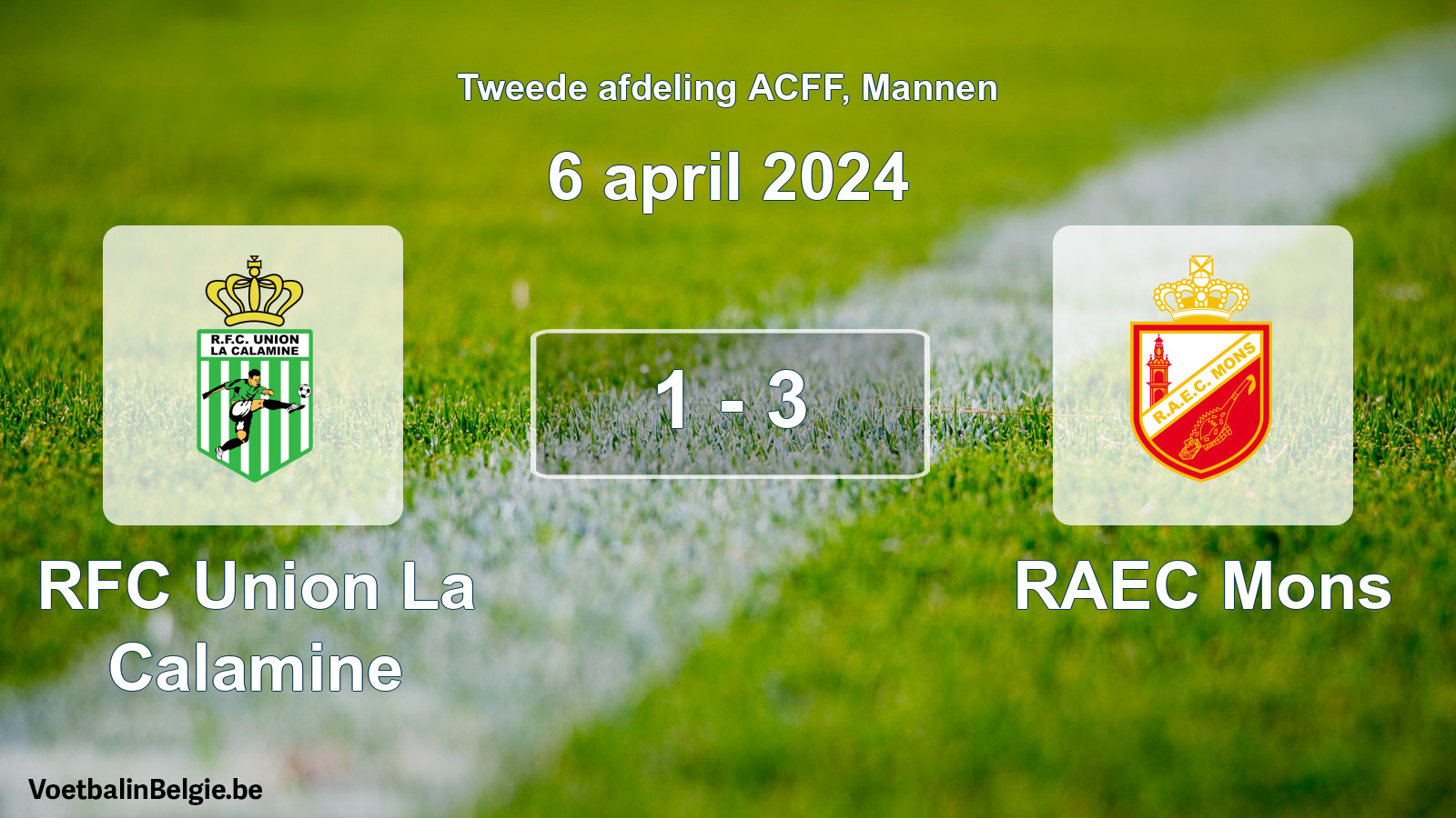 Gespeelde wedstrijd mannenvoetbal: RFC Union La Calamine - RAEC Mons 1 - 3 (6 april 2024)