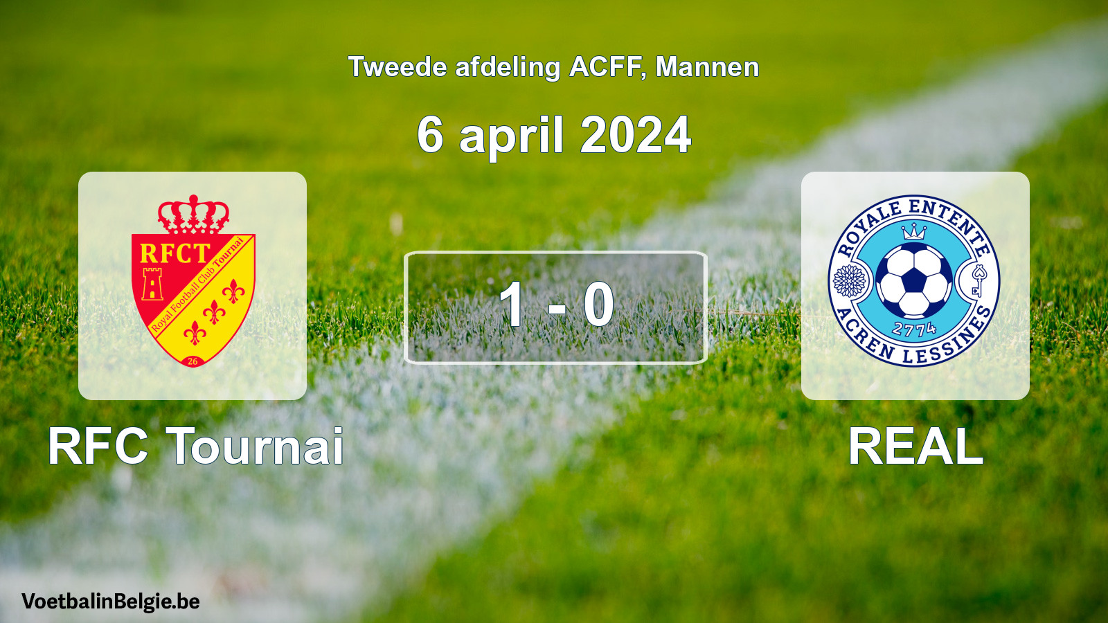 Gespeelde wedstrijd mannenvoetbal: RFC Tournai - REAL 1 - 0 (6 april 2024)