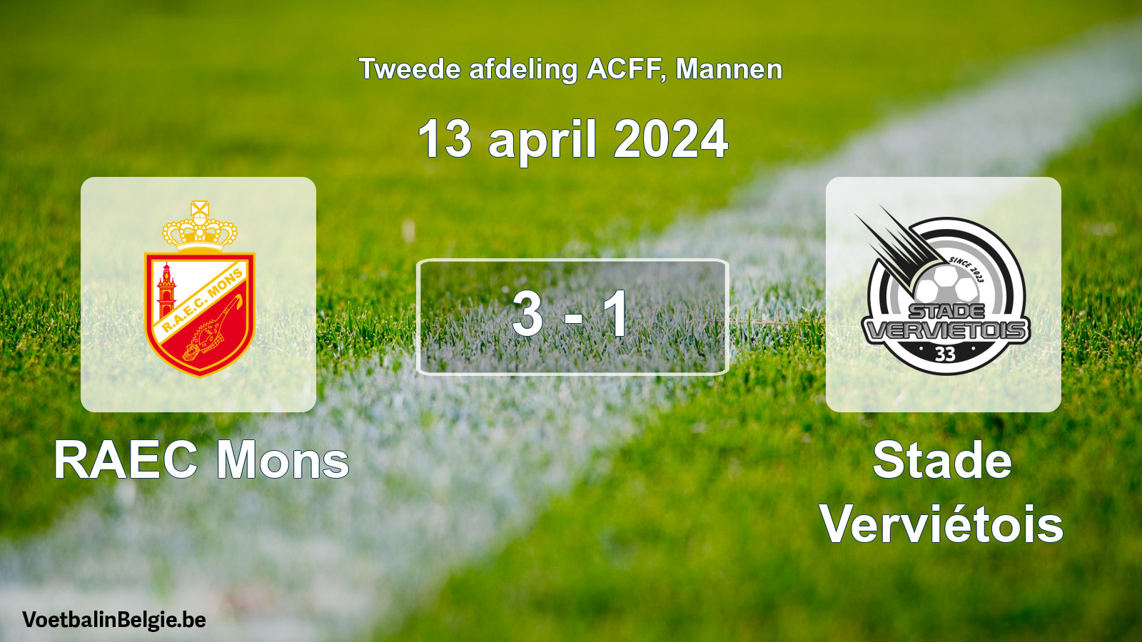 Gespeelde wedstrijd mannenvoetbal: RAEC Mons - Stade Verviétois 3 - 1 (13 april 2024)