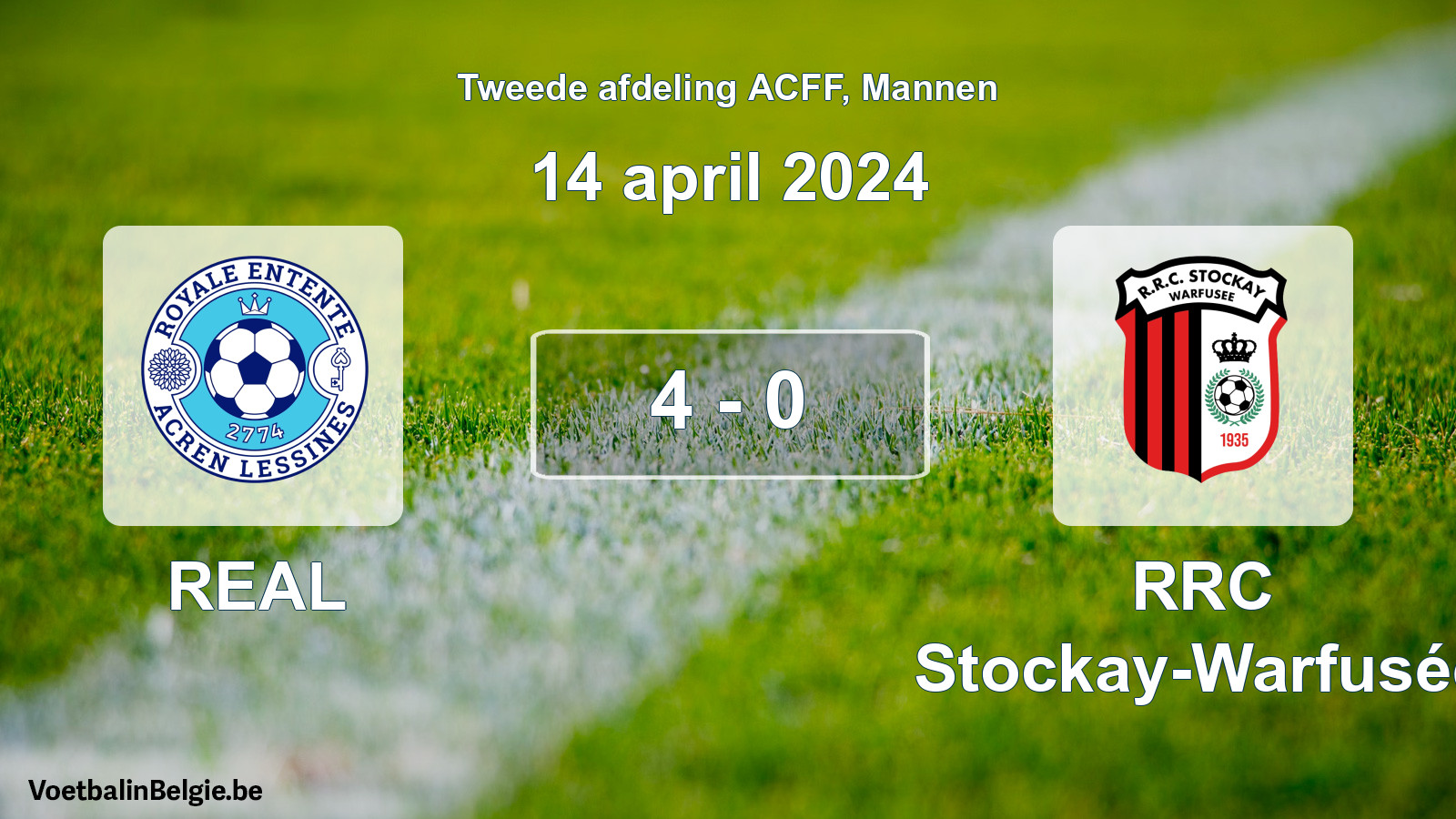 Gespeelde wedstrijd mannenvoetbal: REAL - RRC Stockay-Warfusée 4 - 0 (14 april 2024)