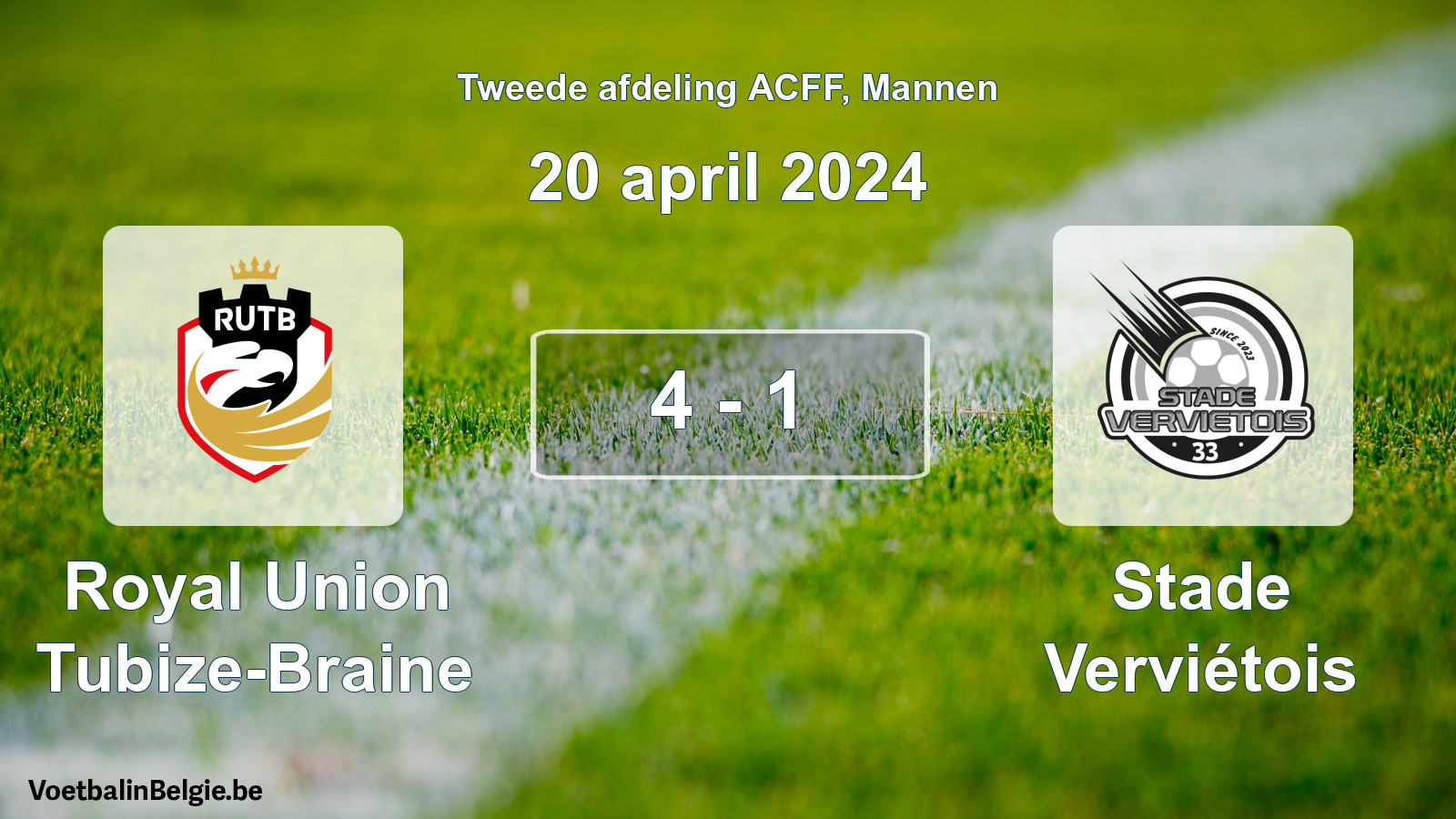 Gespeelde wedstrijd mannenvoetbal: Royal Union Tubize-Braine - Stade Verviétois 4 - 1 (20 april 2024)