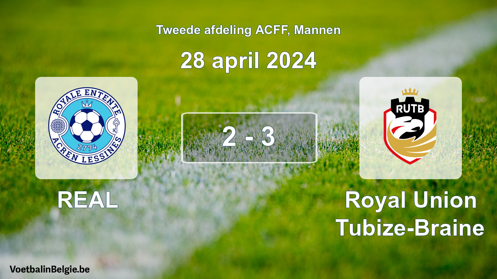 Gespeelde wedstrijd mannenvoetbal: REAL - Royal Union Tubize-Braine 2 - 3 (28 april 2024)