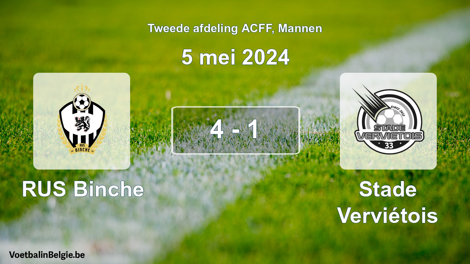 Gespeelde wedstrijd mannenvoetbal: RUS Binche - Stade Verviétois 4 - 1 (5 mei 2024)
