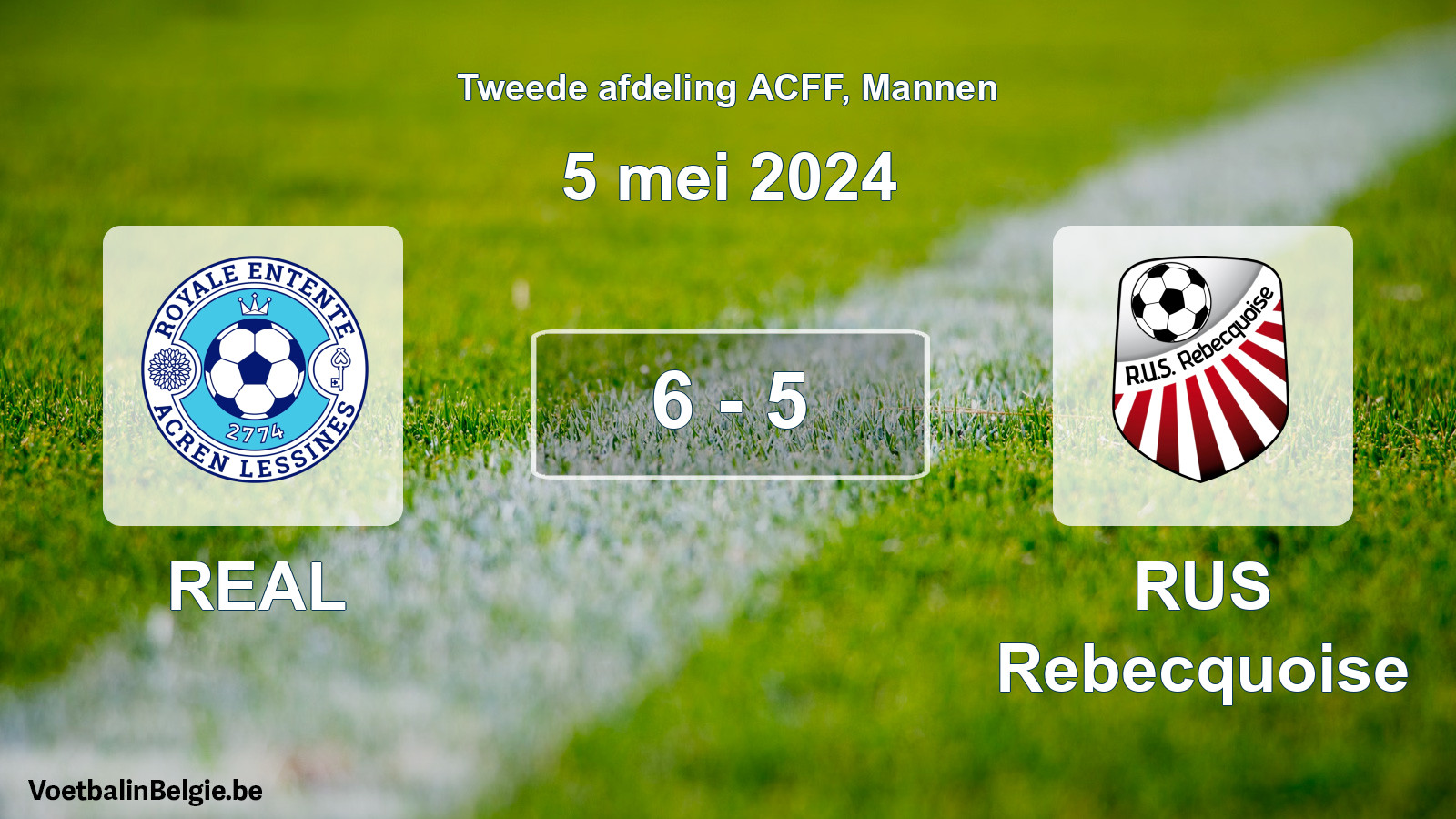 Gespeelde wedstrijd mannenvoetbal: REAL - RUS Rebecquoise 6 - 5 (5 mei 2024)
