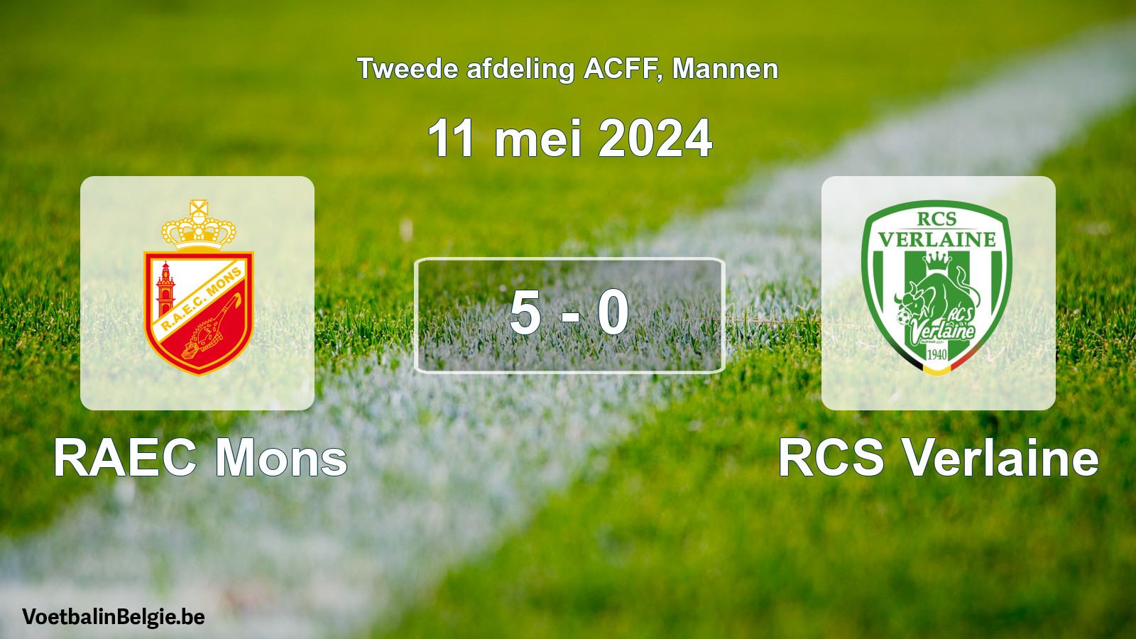 Gespeelde wedstrijd mannenvoetbal: RAEC Mons - RCS Verlaine 5 - 0 (11 mei 2024)