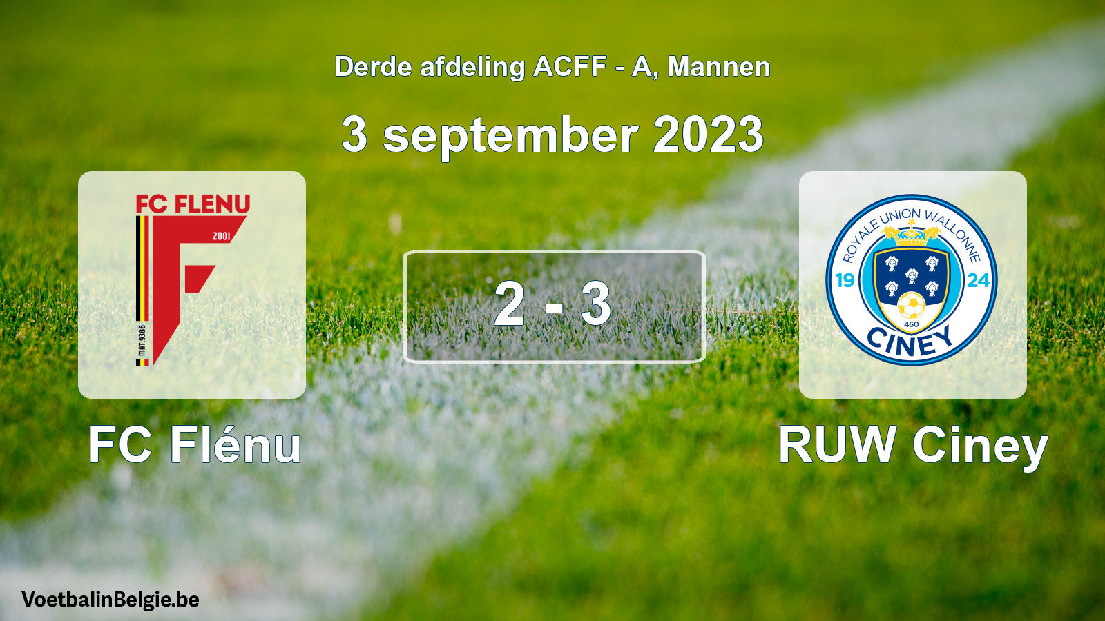 Gespeelde wedstrijd mannenvoetbal: FC Flénu - RUW Ciney 2 - 3 (3 september 2023)
