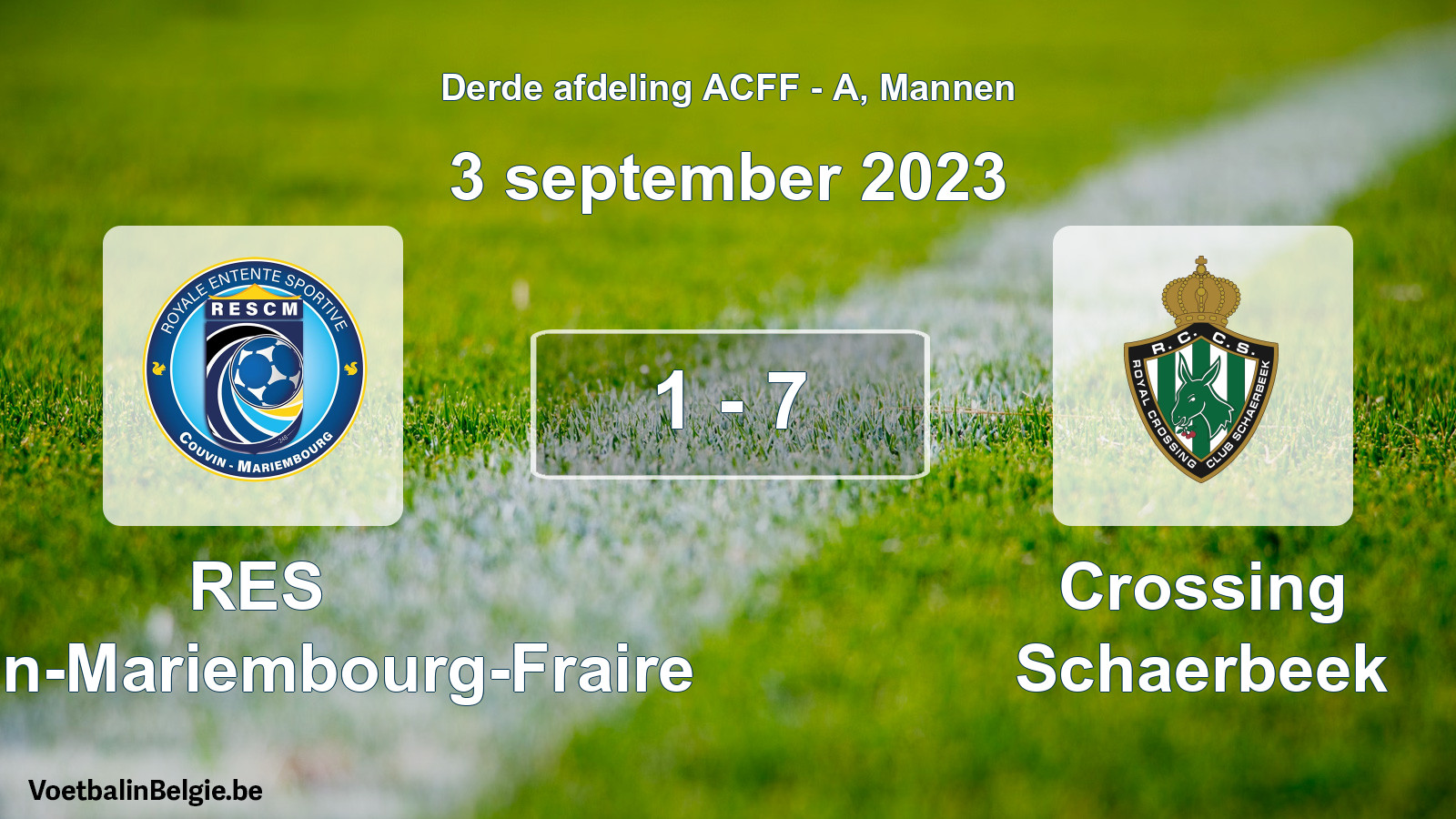 Gespeelde wedstrijd mannenvoetbal: RES Couvin-Mariembourg-Fraire - Crossing Schaerbeek 1 - 7 (3 september 2023)