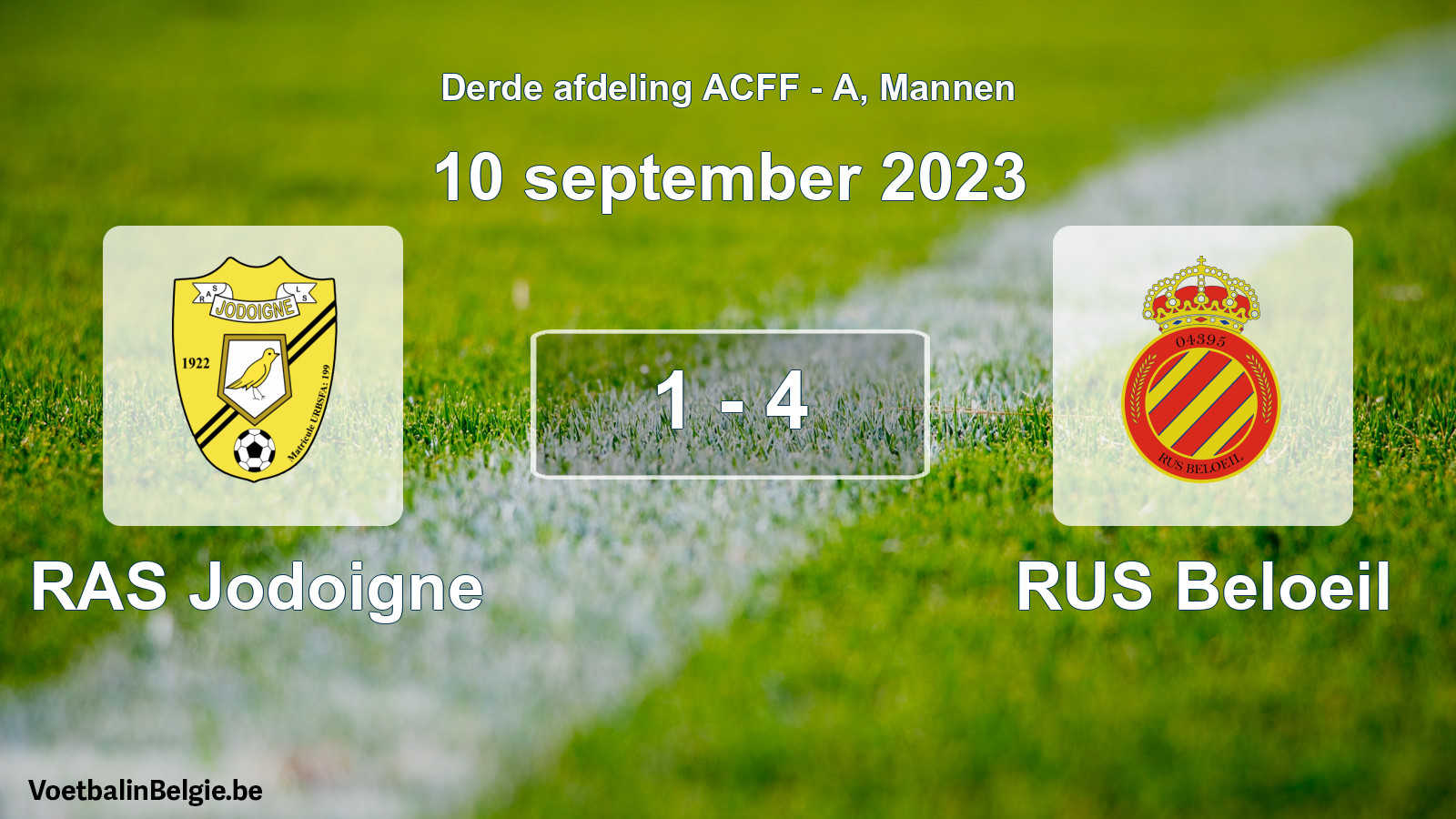 Gespeelde wedstrijd mannenvoetbal: RAS Jodoigne - RUS Beloeil 1 - 4 (10 september 2023)