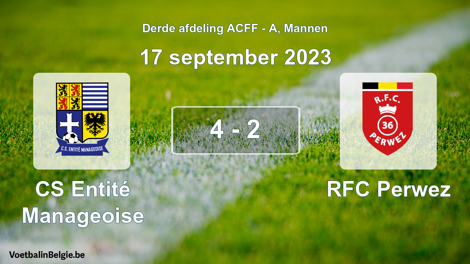 Gespeelde wedstrijd mannenvoetbal: CS Entité Manageoise - RFC Perwez 4 - 2 (17 september 2023)