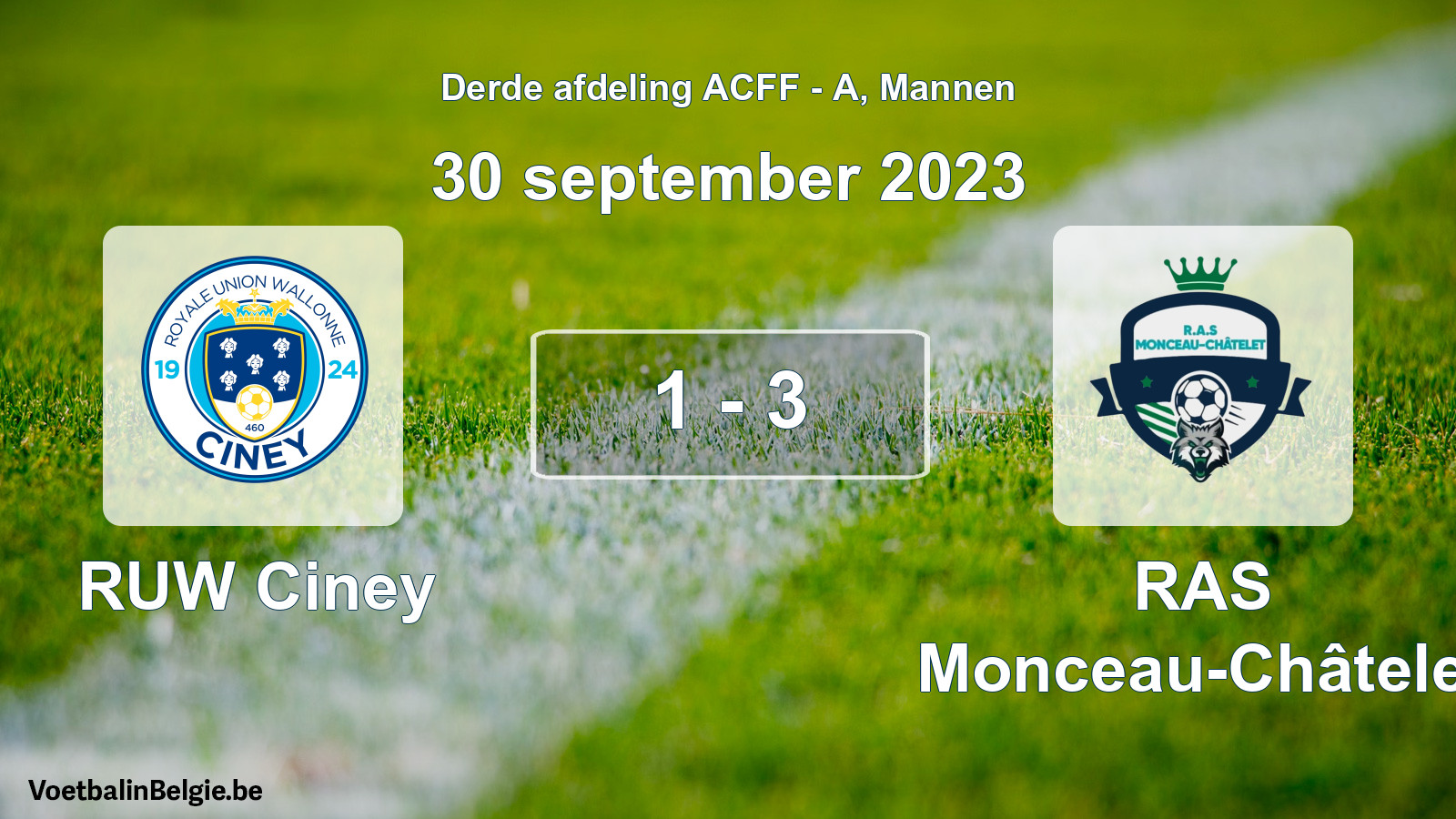 Gespeelde wedstrijd mannenvoetbal: RUW Ciney - RAS Monceau-Châtelet 1 - 3 (30 september 2023)