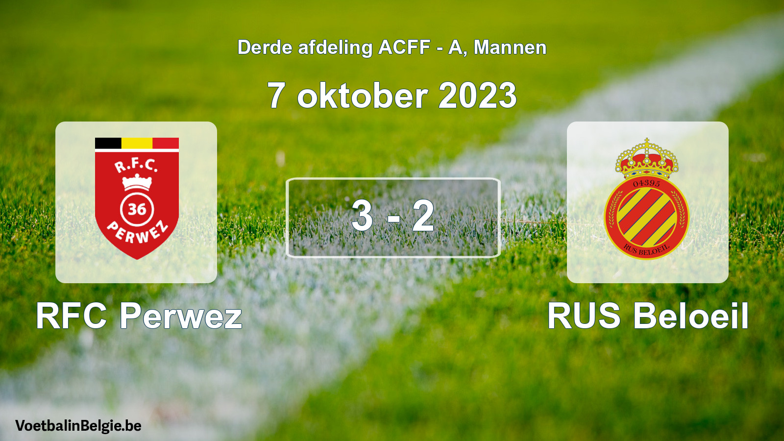 Gespeelde wedstrijd mannenvoetbal: RFC Perwez - RUS Beloeil 3 - 2 (7 oktober 2023)