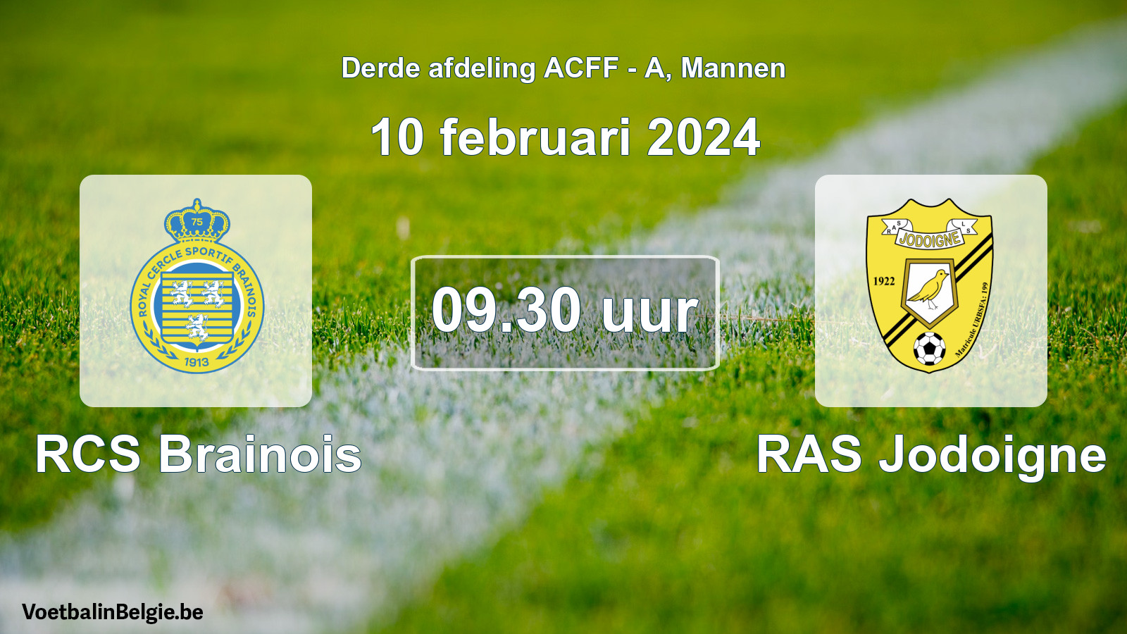 Geplande wedstrijd mannenvoetbal: RCS Brainois - RAS Jodoigne (10 februari 2024)