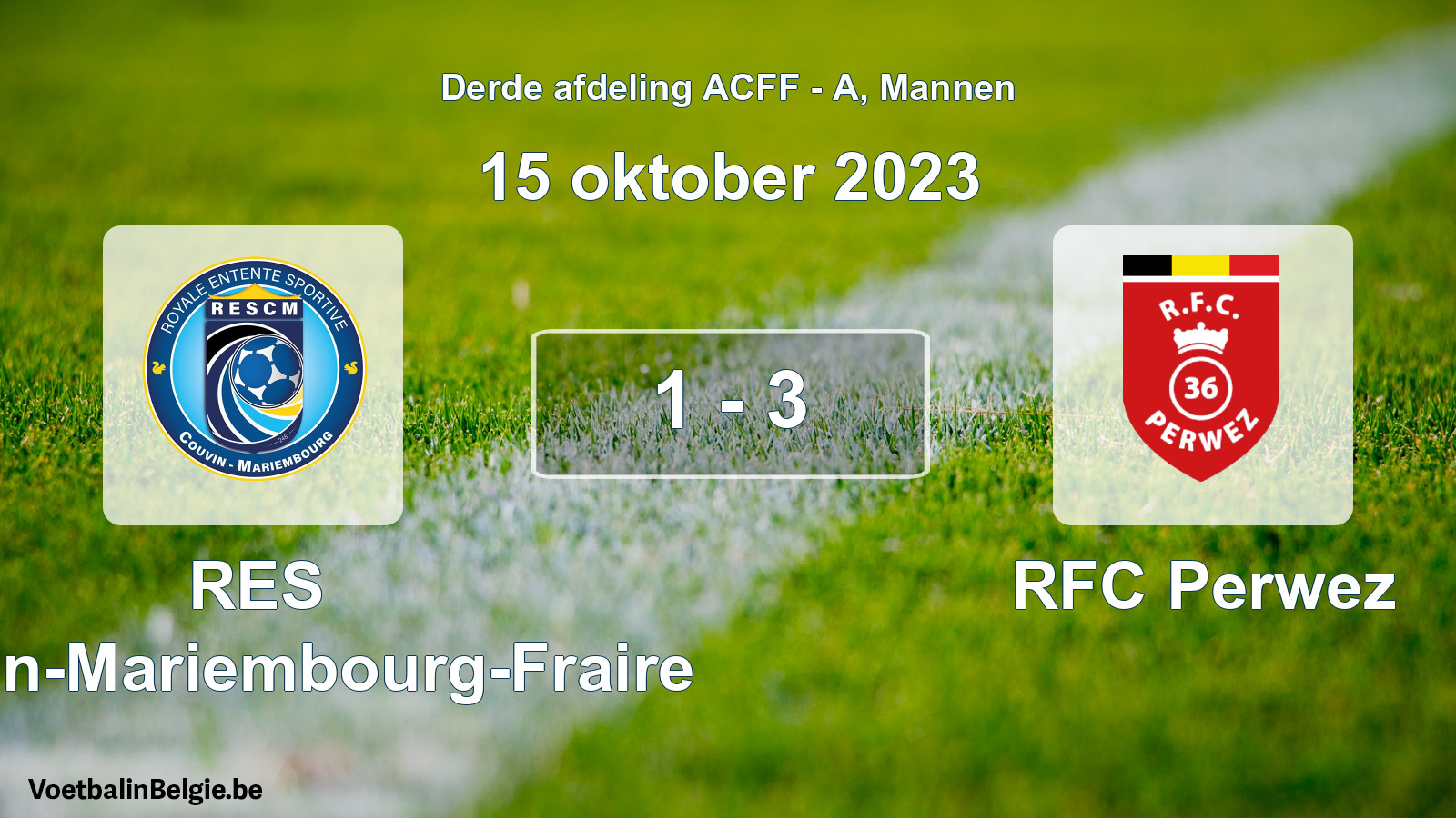 Gespeelde wedstrijd mannenvoetbal: RES Couvin-Mariembourg-Fraire - RFC Perwez 1 - 3 (15 oktober 2023)