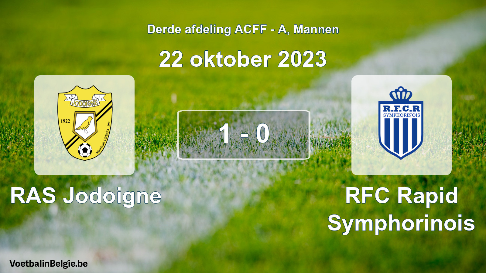Gespeelde wedstrijd mannenvoetbal: RAS Jodoigne - RFC Rapid Symphorinois 1 - 0 (22 oktober 2023)