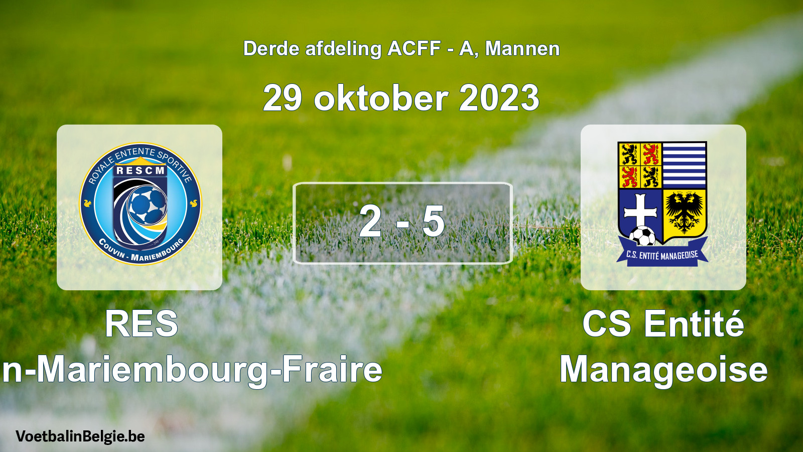 Gespeelde wedstrijd mannenvoetbal: RES Couvin-Mariembourg-Fraire - CS Entité Manageoise 2 - 5 (29 oktober 2023)